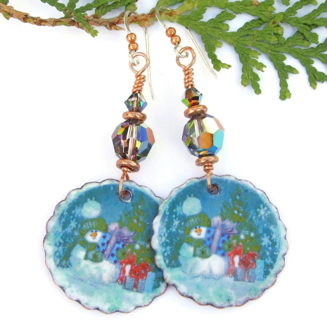 snowman gifts christmas jewelry swarovski crystals holiday earrings