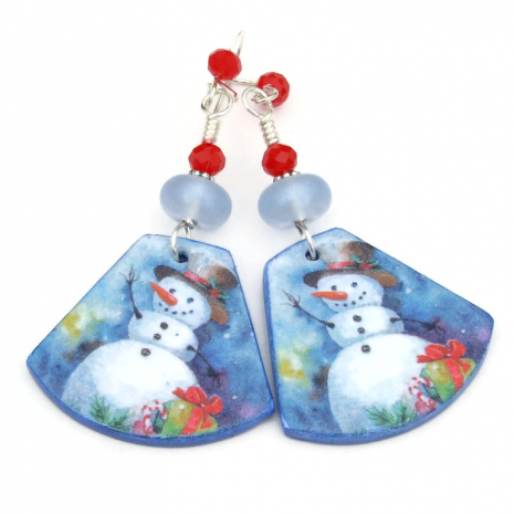 snowman snowmen christmas earrings holiday handmade gift for women