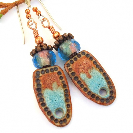 southwest boho jewelry handmade turquoise blue brown copper