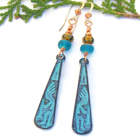 southwest kokopelli handmade earrings turquoise glass african beads