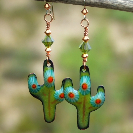 southwest saguaro cactus jewelry enamel murrine flower swarovski crystals