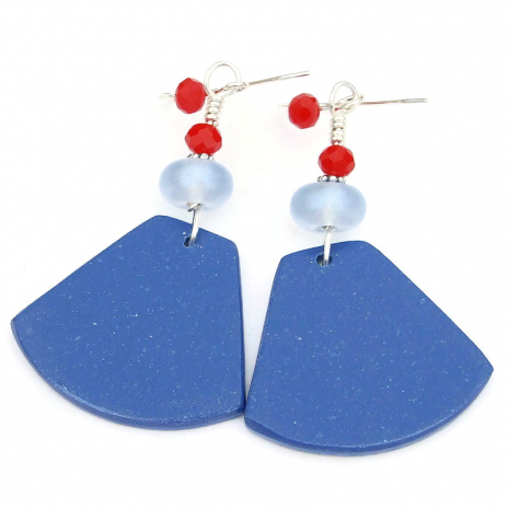 sparkly blue back side of handmade snowmen earrings