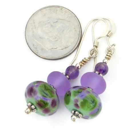 spotted purple green artisan wisteria lampwork jewelry handmade gift for her
