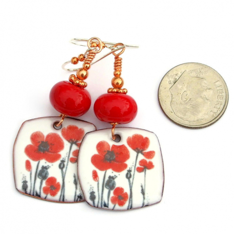 spring summer red poppy jewelry red lampwork copper