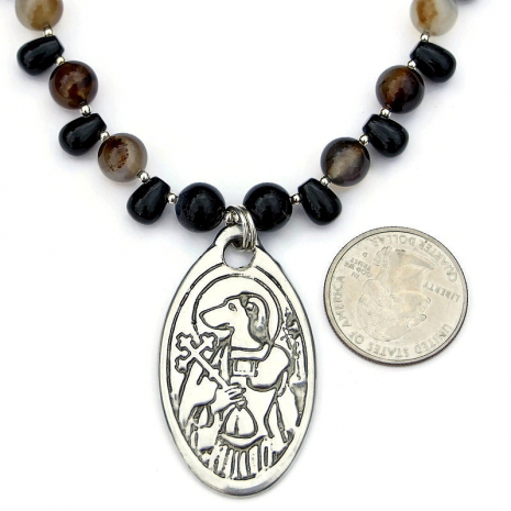 st christopher warrior dog head handmade necklace black agate onyx