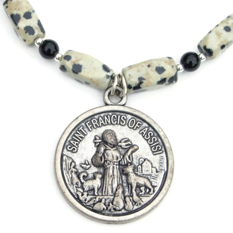 st francis animals jewelry handmade dalmatian jasper black onyx gemstones