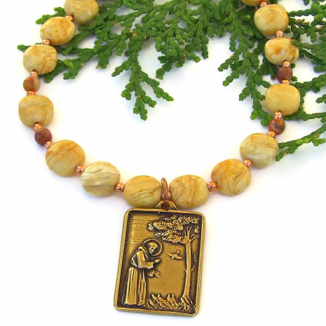 st francis gold bronze pendant jewelry honey jasper rhyolite