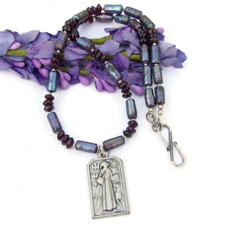 st francis handmade necklace dog wolf sun sunflower birds fish butterfly