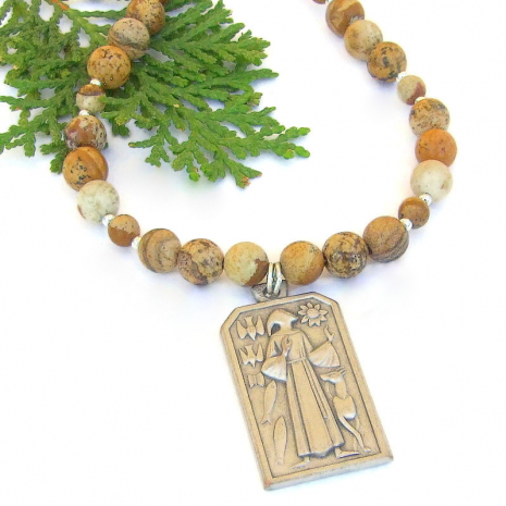 st francis pray for us necklace wolf dog birds sunflower butterfly fish