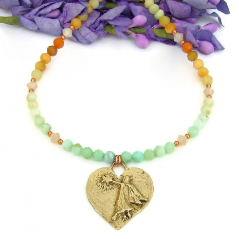star angel heart handmade pendant necklace gemstones crystals