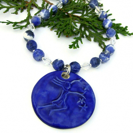 star lover pendant necklace blue sodalite pearls swarovski crystals