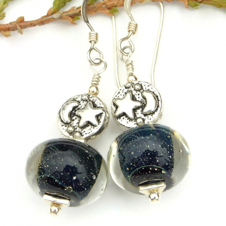 lampwork jewelry stars moon handmade earrings