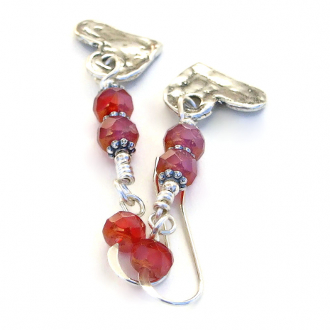 sterling heart jewelry raspberry pink red Czech glass