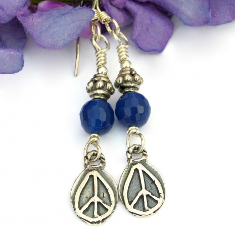 sterling silver peace paz charm handmade jewelry blue quartz