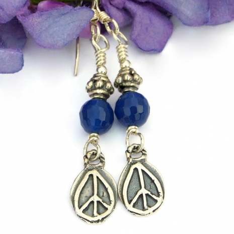 sterling silver peace paz charm jewelry blue quartz
