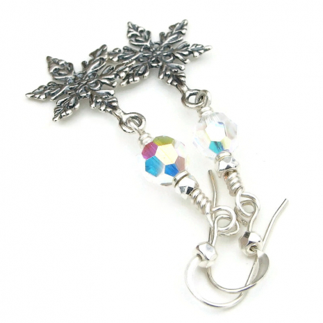 sterling silver snowflake jewelry handmade Christmas winter holiday earrings