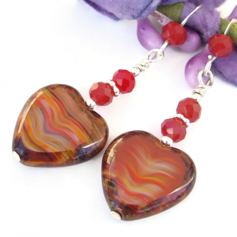 striped sunset hearts jewelry czech glass handmade valentines day