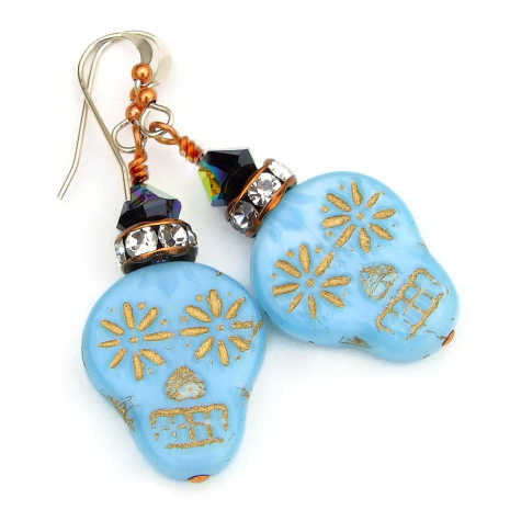sugar skull day of the dead earrings handmade Halloween gift for women