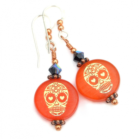 sugar skull earrings handmade day of the dead halloween gift