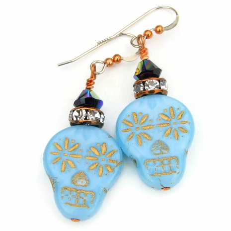 sugar skull Halloween day of the dead earrings handmade gift for her
