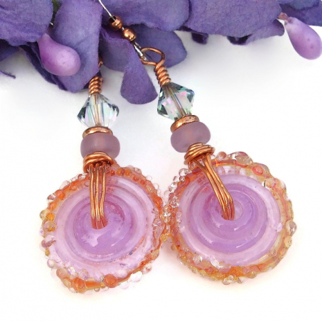 sugared lavender lampwork wheel jewelry boho