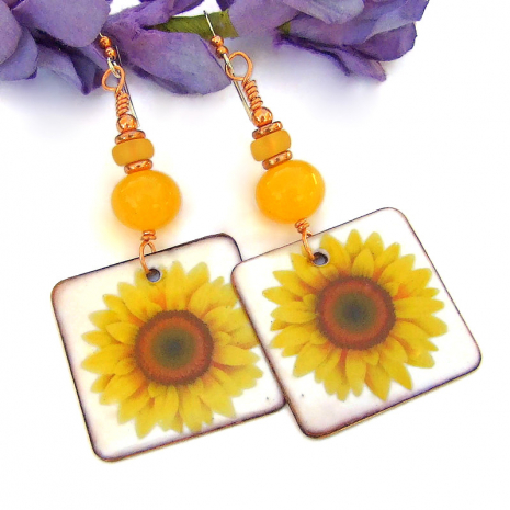 summer sunflower jewelry golden copal czech glass