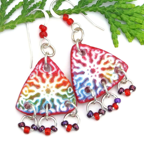 sun burst boho handmade earrings polymer clay colorful beads jewelry gift
