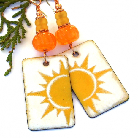 sun earrings gift for women yellow white orange