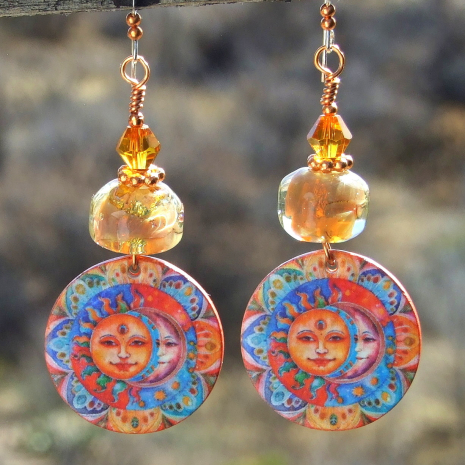 sun moon earrings handmade gift for women