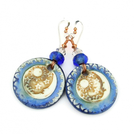 sun moon stars ceramic earrings gift for her