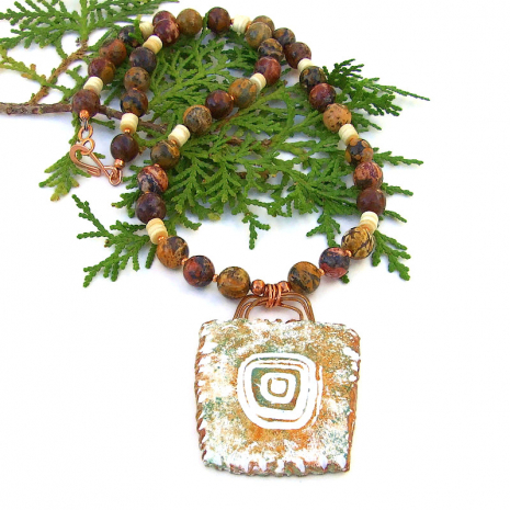 sun symbol pendant and leopardskin jasper gemstone handmade jewelry