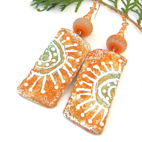 sun symbol petroglyph jewelry polymer clay lampwork beads handmade