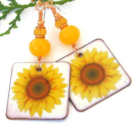 sunflower jewelry handmade yellow copal