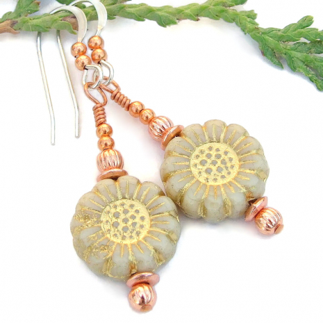 sunflower lover jewelry flowers handmade floral ivory gold copper gift
