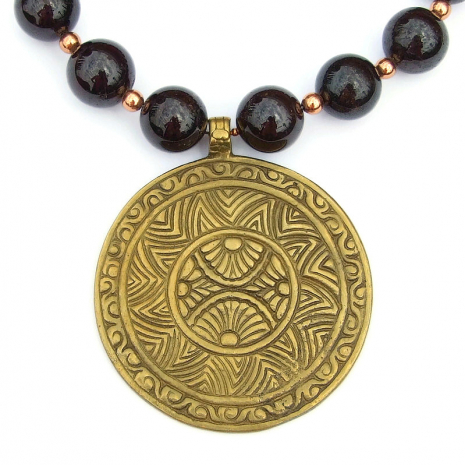 sunflower vintage brass pendant necklace handmade gift for her