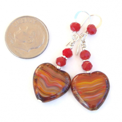 sunset hearts handmade earrings valentines day czech glass