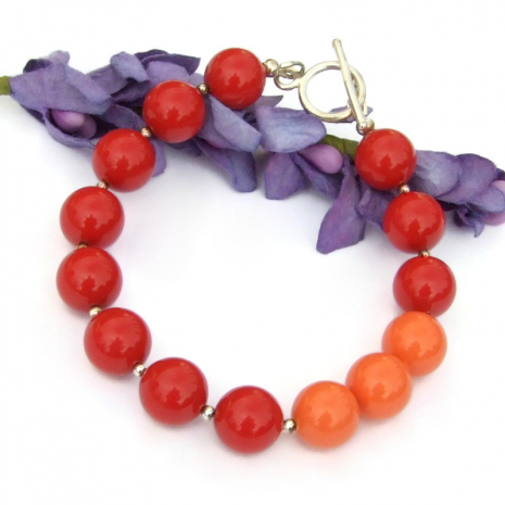 swarovski crystal red orange coral pearls bracelet