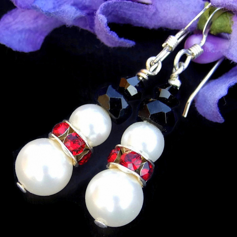swarovski pearls crystals snowmen earrings christmas handmade