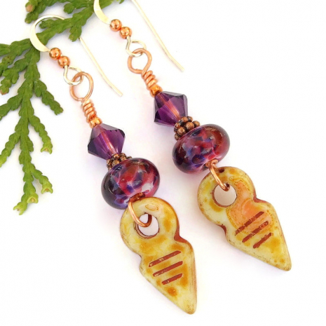 talhakimt handmade earrings purple lampwork swarovski crystals jewelry