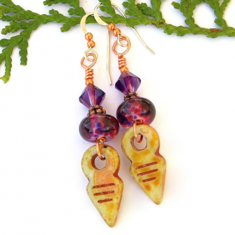 talhakimt handmade jewelry purple lampwork swarovski crystals earrings