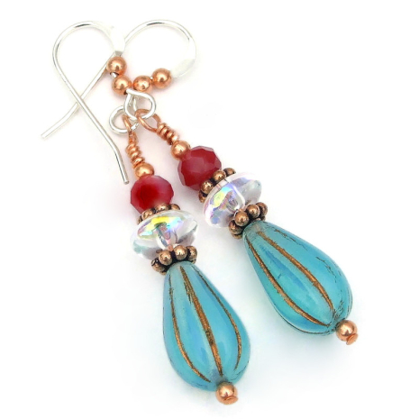 teardrop earrings handmade gift for women aqua