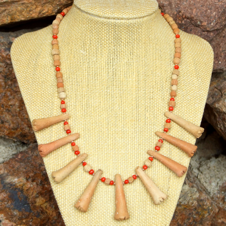 terracotta cotta tribal collar necklace with red coral for women