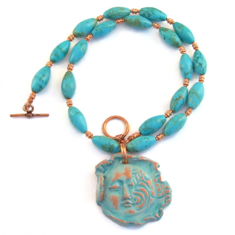 terracotta face pendant jewelry handmade gift for her