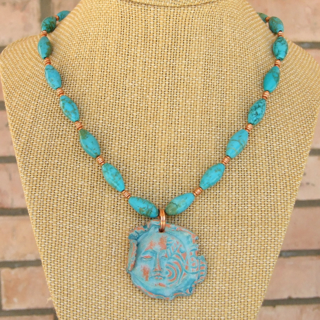 terracotta face pendant necklace gift for her