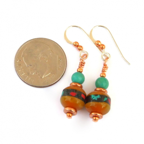 tibetan bead turquoise coral earrings gift for women