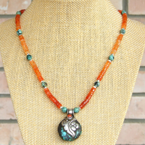tibetan turquoise pendant necklace handmade gift for women