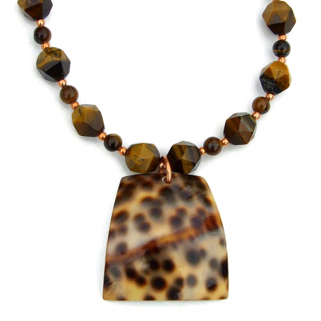 tiger cowrie shell golden tigers eye handmade necklace gift for her