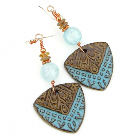 trbial shield handmade earrings gift for her protective boho