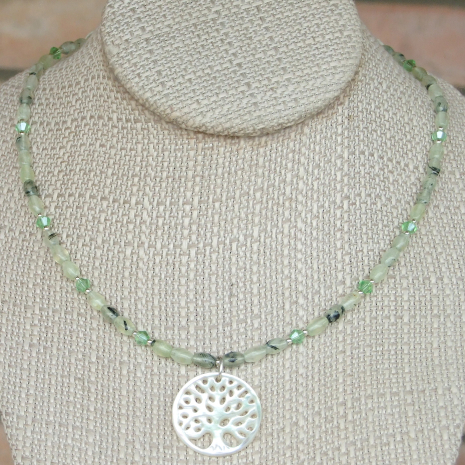 tree of life necklace handmade mother of pearl prehnite gift for women