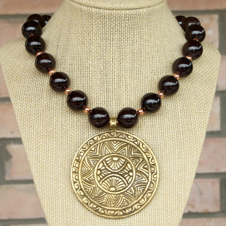 tribal vintage sunflower pendant necklace handmade gift for women